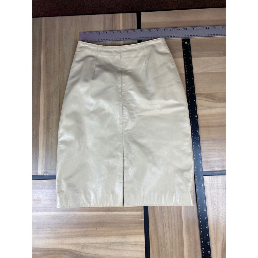 Pelle Studio Wilsons Leather Ivory Cream Pencil Skirt Womens 4 Genuine Leather - Picture 2 of 7